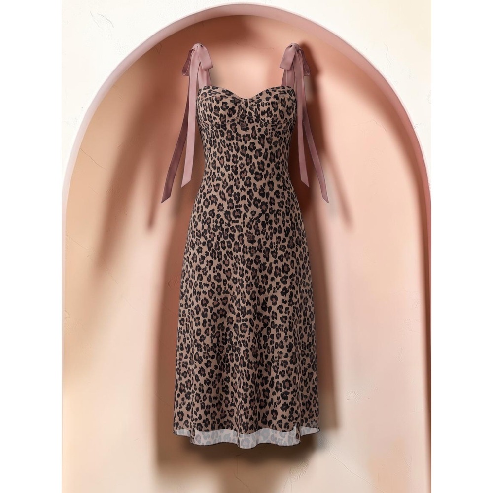 Intimately Free People Leopard Print Mesh Bustier Midi Dress Small